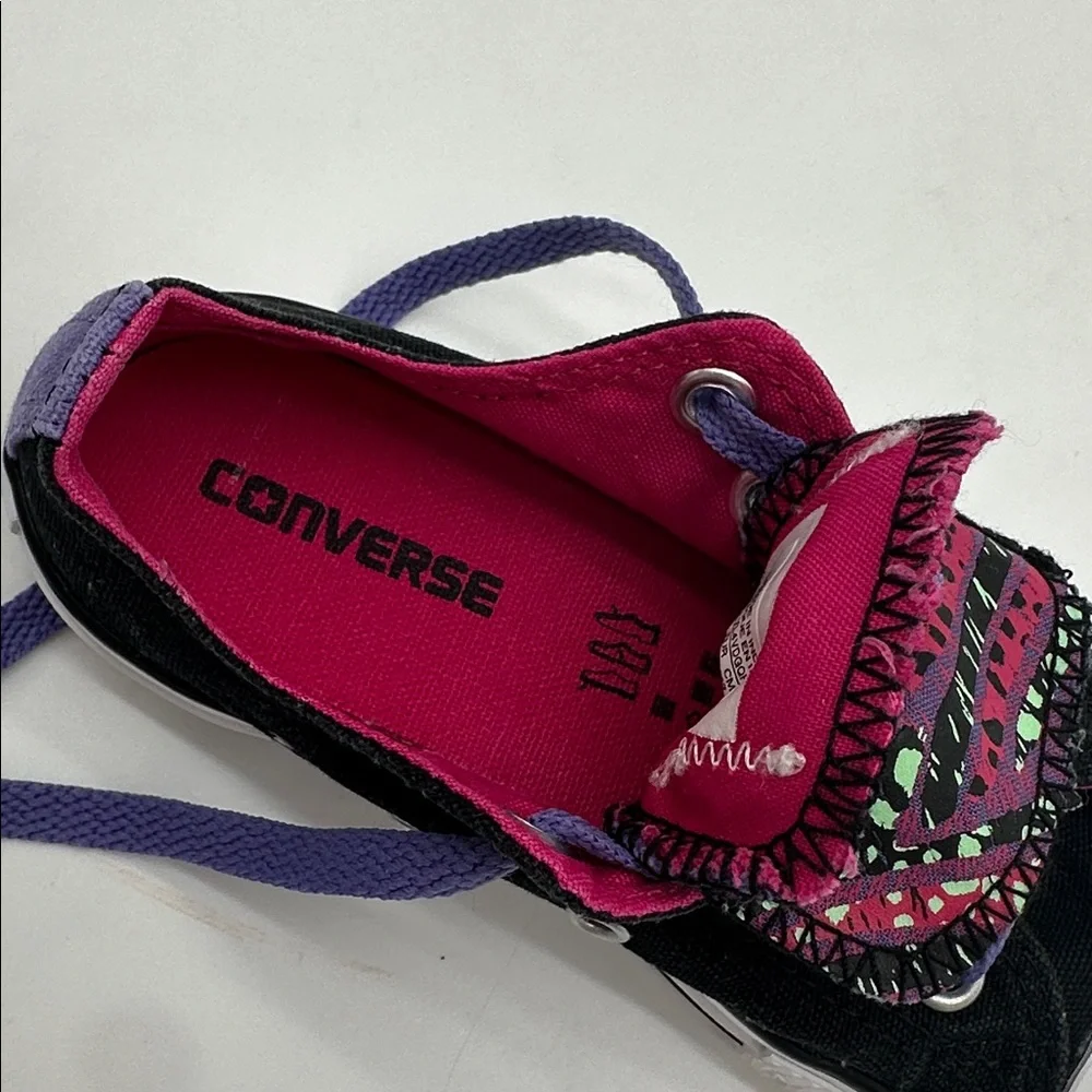 Converse All Star Junior Size 11 Sneaker Shoes Double Tongue Black/Purple Canvas